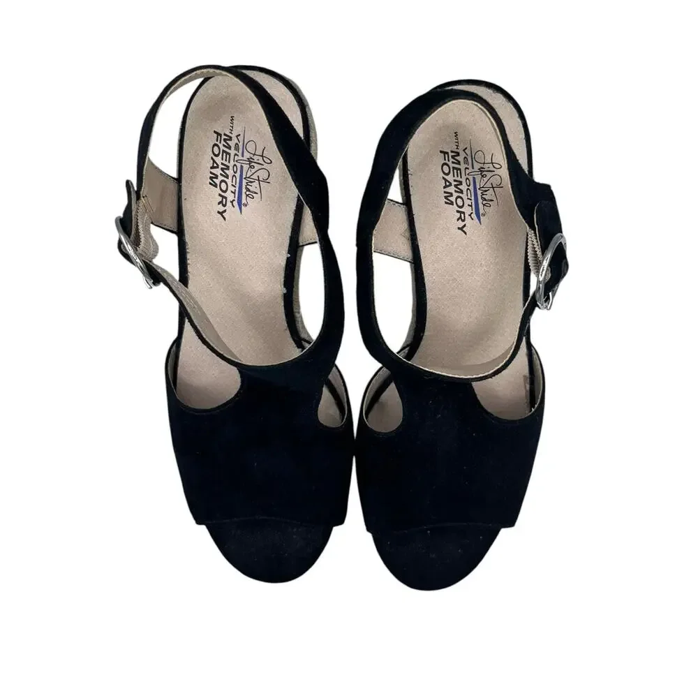 LifeStride Tersa Wedge Espadrilles 7.5M Faux Suede Buckle Velocity Memory Foam